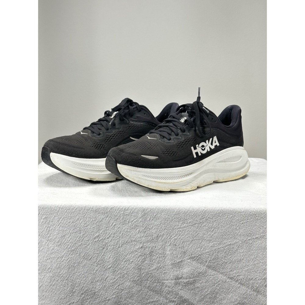 HOKA Men's Bondi 9 Wide 2E Running Shoes Black White Size 9 Athleisure Running
